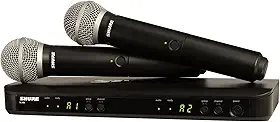 Shure Sistema de microfone sem fio BLX288/PG58 - vida útil da bateria de 14 horas, alcance de 91 m, UHF | Inclui (2) microfones vocais portáteis PG58, receptor de canal duplo | Banda H10