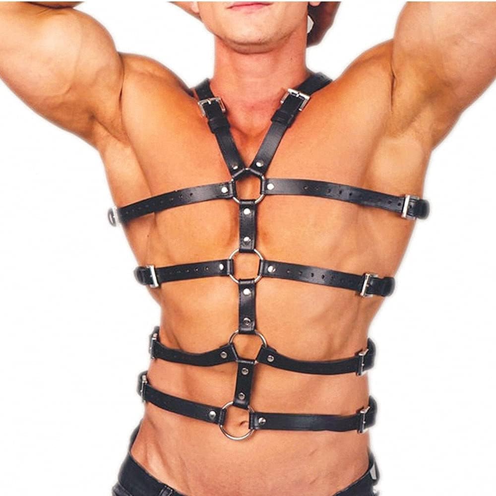 Goobester Men's Harness Body Bondage Sword Belt Chest Leather Clothing Tanks Tops