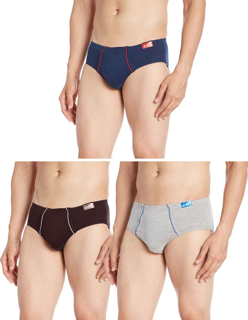 EURORegular Cotton Plain Multicolor Briefs - Pack of 3 (Color May Vary)