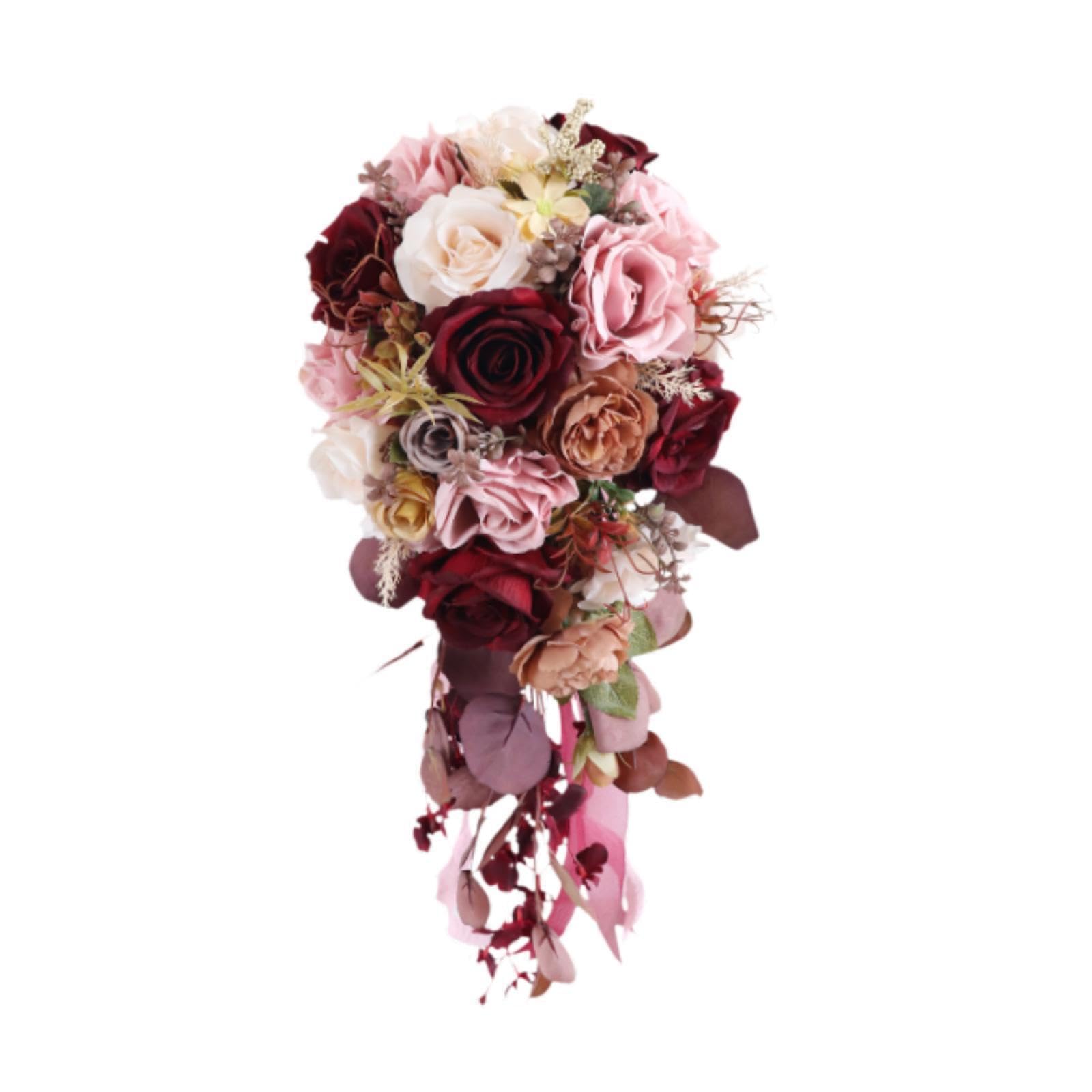 Bellissimo bouquet da sposa rosso scuro con fiori di seta a