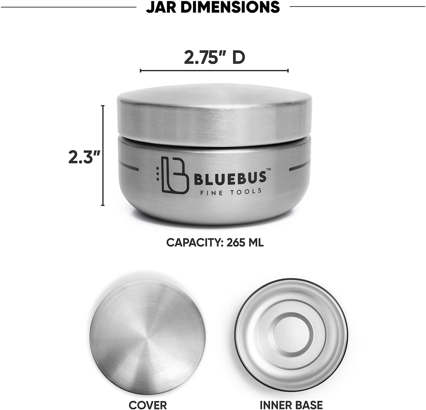 Blue Bus BUNKER Stash Jar Smell Proof Container (265ml) Stainless-Steel Sealed Airtight Jar for Herbs, Spices, Coffee, Teas (2 pack,Black)