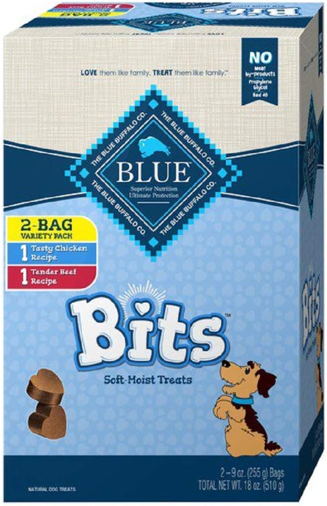 Blue Buffalo Blue Bits Natural Soft-Moist Training Dog Treats Variety Pack, 2 Flavors, 11oz Bags (22oz Total)