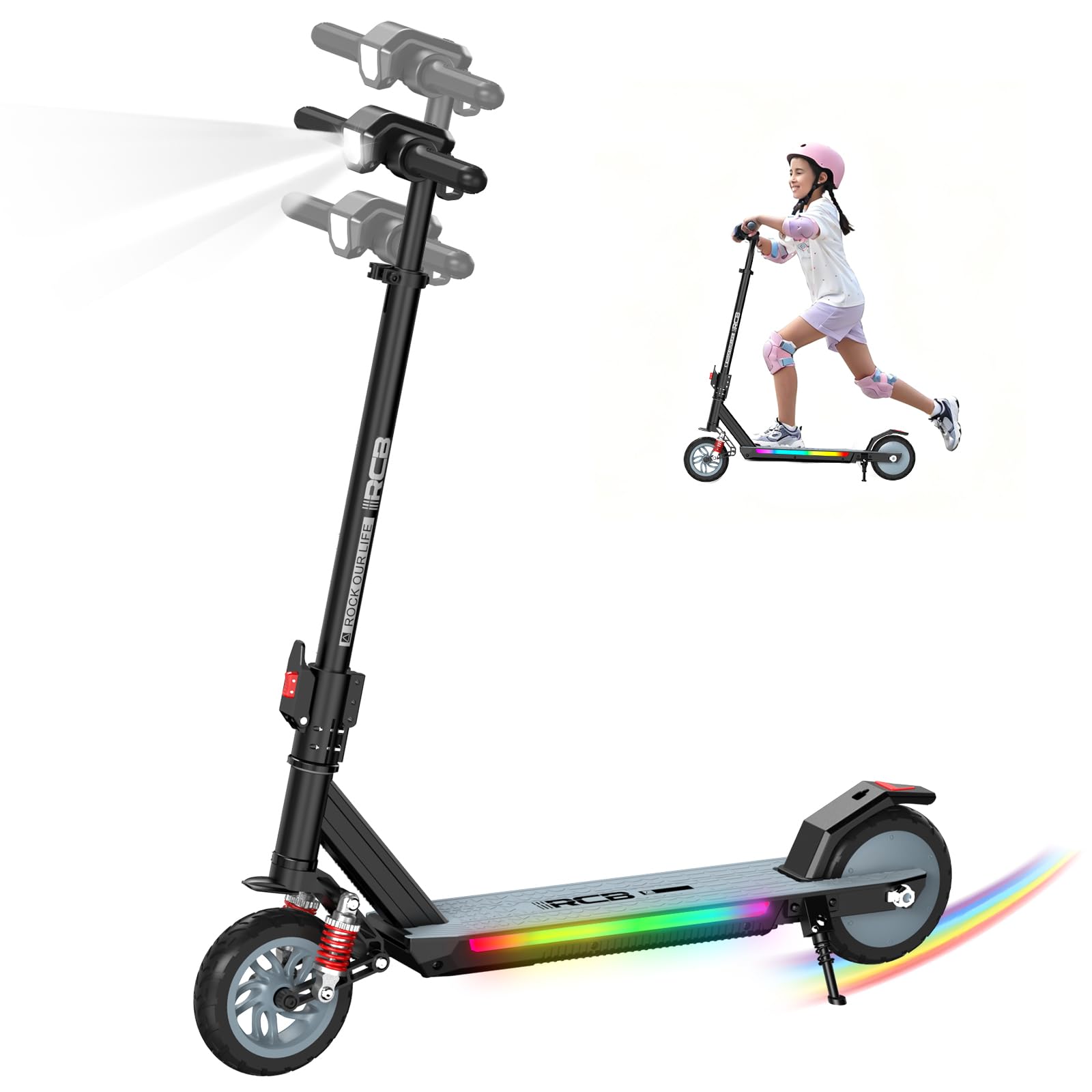 R12 MAX Patinete Eléctrico Niño 6-12 años, Scooter con Motor 150W, 3 Velocidades 6/12/18 km/h, Autonomía 15 km, Amortiguador, Altura Regulable, Luces LED y Pantalla, Plegable 7"