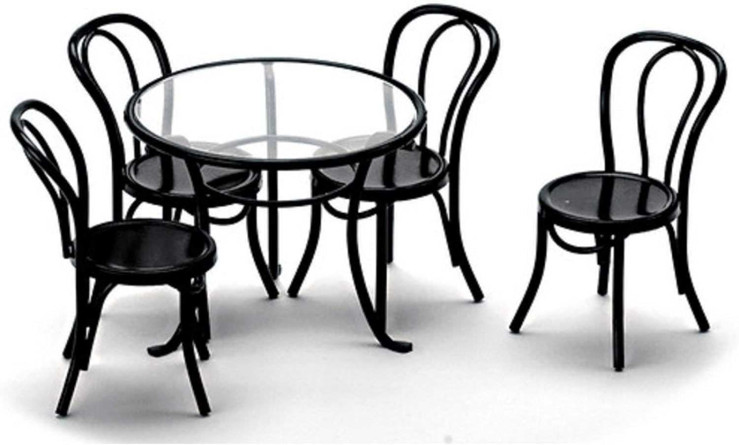 Dollhouse Miniature Black Patio Table & 4 Chairs