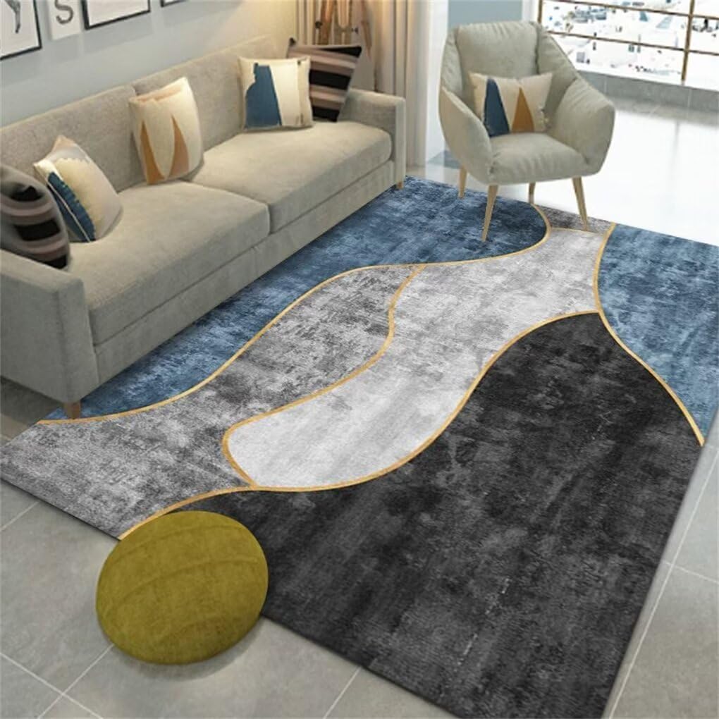 Tapis chambre bébé fille bleu et grand tapis de salon moderne pour cocooner