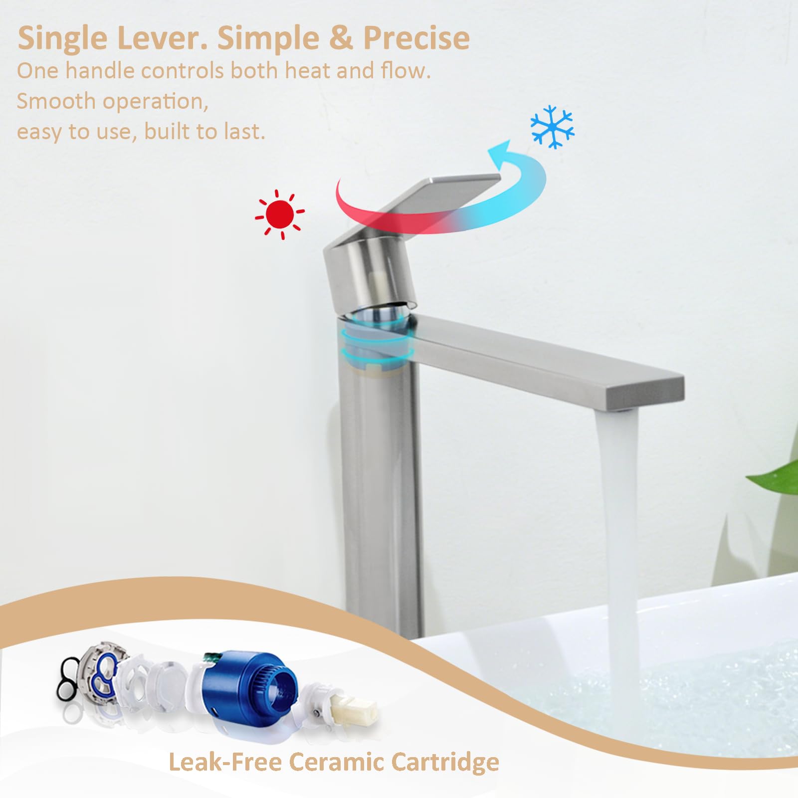 Robinet Lavabo Salle de Bain Haut, Mitigeur Lavabo Vasque à Poser