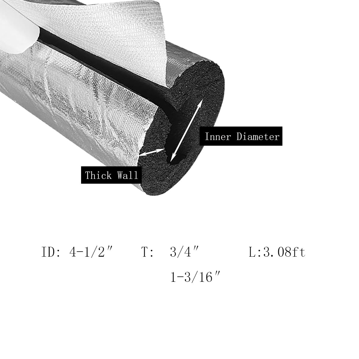 Tubo de espuma aislante for tuberías de agua fría y caliente-1 ud.(ID 4-1/2"xT 1-3/16")