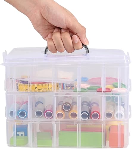 Miniatura 5 de Caja de almacenamiento apilable de 3 niveles con divisores, 30 compartimentos, organizadores de cuentas con tapa de pestillo para almacenamiento