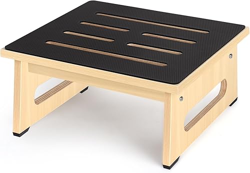 Miniatura 19 de Taburete de un solo paso para adultos mayores con superficie de goma antideslizante, taburete de madera resistente con escalones de cama de Marrón