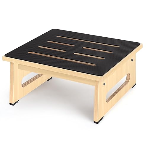 One Step Stool for Adults Seniors with Non-Slip Rubber Stepping Feet, Heavy Duty Platform Step Stools, 6.9 in Portable Bed Steps for High Beds for Bathroom, Bedroom, Kitchen & Kids Bedside Support - Light Wood - 6.9 Inch