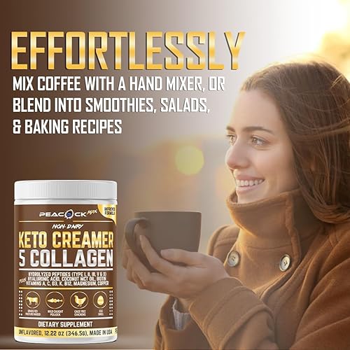 Miniatura 8 de Peacock Max Keto Collagen Protein Powder - Crema de caldo de hueso con aceite MCT 5 tipos I, II, III, V, X, sin OMG, sin gluten, apto para paleo,