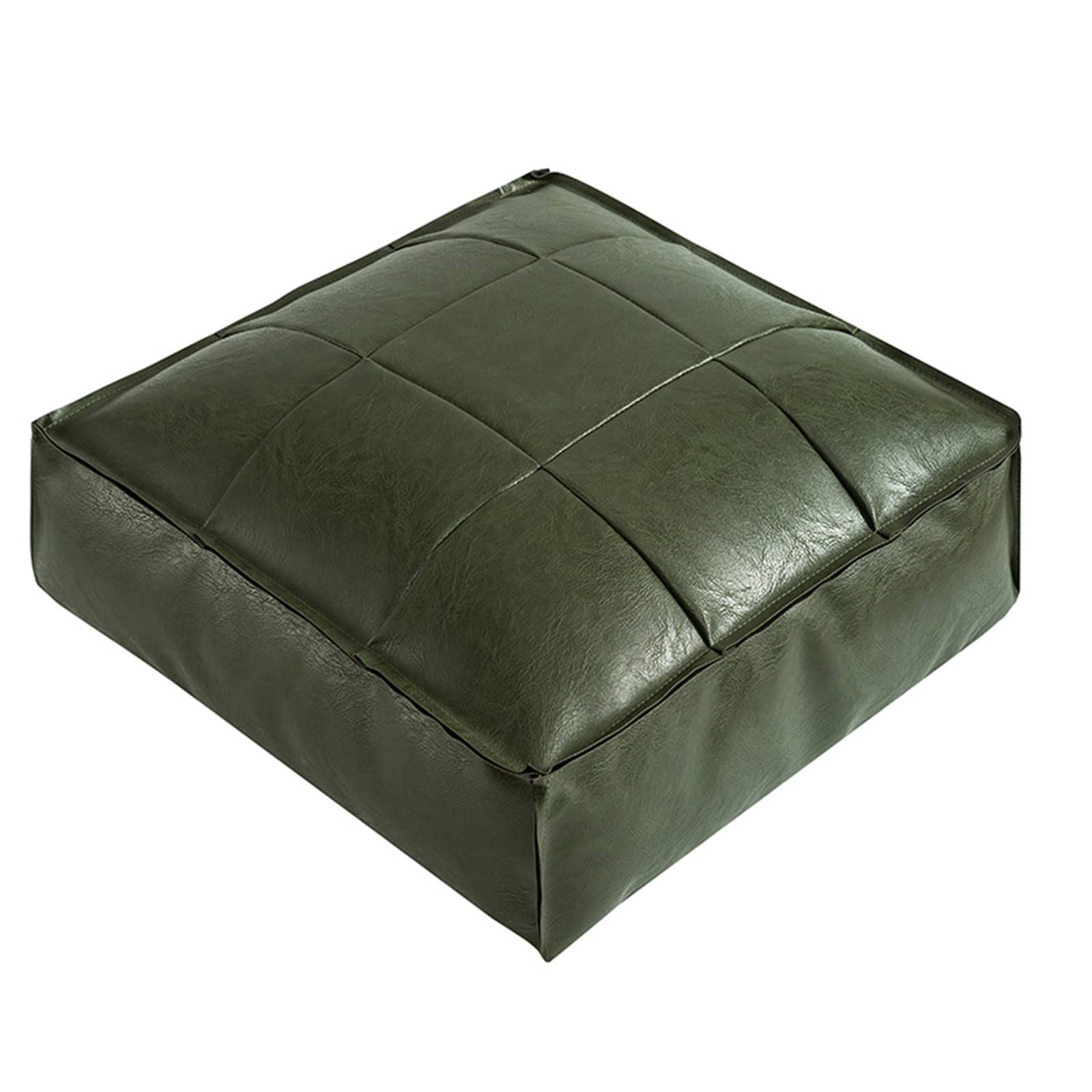 JINGYAN Chair Pads PU Pouf Floor Mat Wax Leather Embroidery Technology Footstool Futon Artificial Cushion(Avocado green,40x40x15cm)