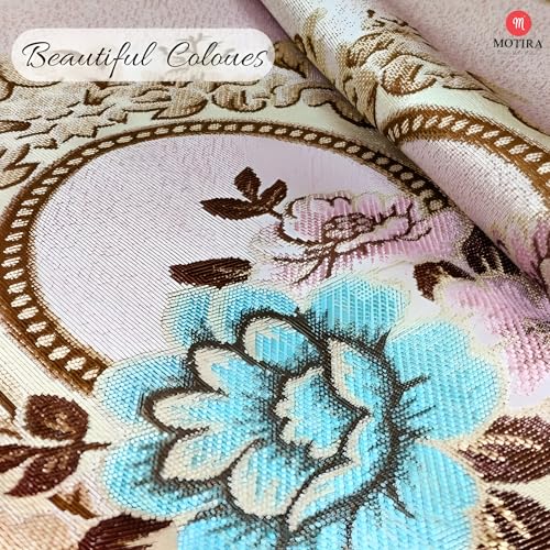 Image of Fridge Top Cover by Motira - Floral Embroidered Protector with 6 Utility Pockets and Tassels, Washable Fabric 54 x 120 CM (Pink).