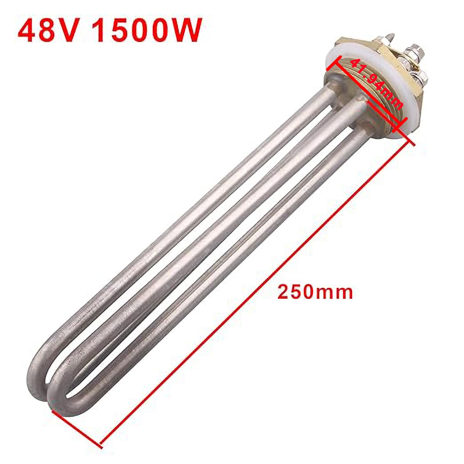 DERNORD Elemento riscaldante in acciaio inox 48V 1500W DC con attacco filettato in ottone BSP da 1-1/4" doppio tipo U