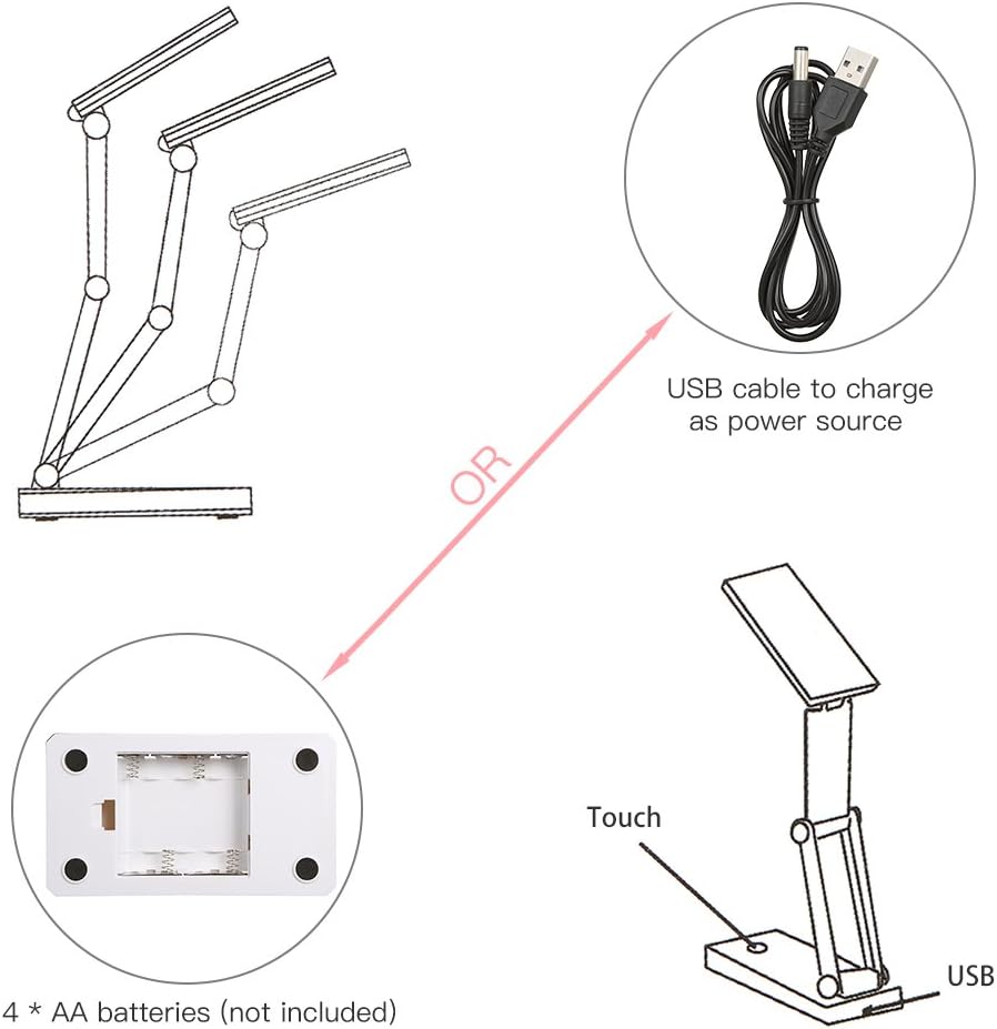 Lixada Foldable LED Desk Lamp Portable LED Table Lamp Folding Light Sensitive Touch Control 3 Levels Adjustable Brightness Battery and USB Powered for Travel Reading Studing Home Office School