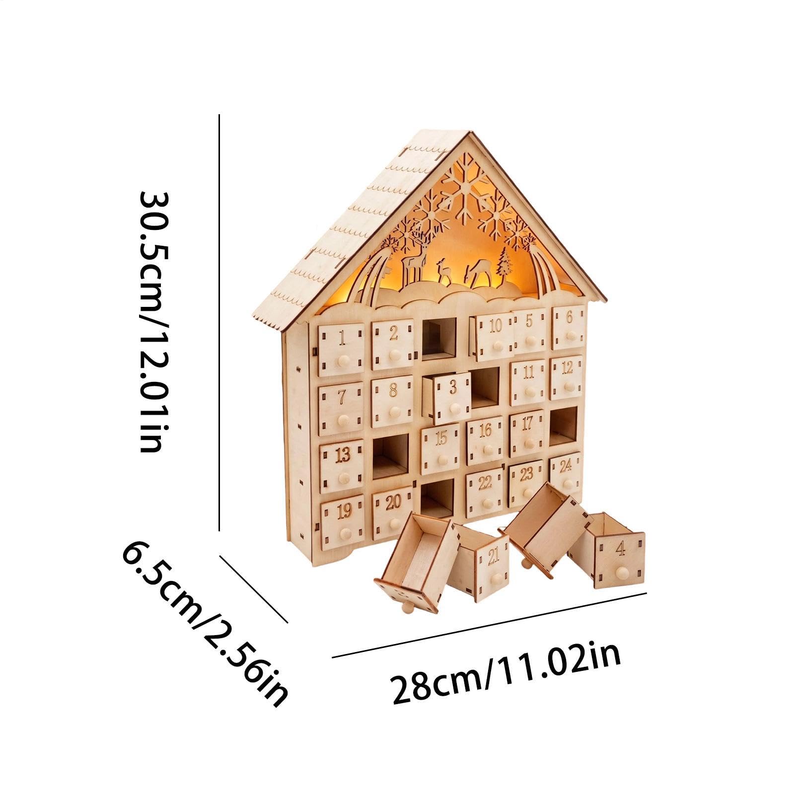 Calendrier de l'Avent Noël Cabinet pour Bureau en Bois Lumineux en Forme de
