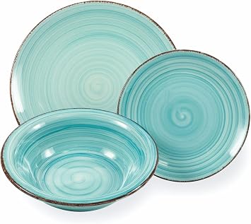 Villa d'Este Home Tivoli 2197966 Baita Acquarell Dinner Set 18-Piece Hand-Painted Stoneware 6 Assorted Tabletops