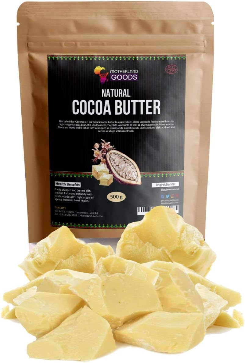 MOTHERLAND GOODS Natural Cocoa Butter Chunks – 8 Oz Unrefined Raw Body Butter – Perfect for DIY and Craft Projects – Organic Butter Keep Scars Away – Premium Raw Butter From Ghana, West Africa (8 oz)