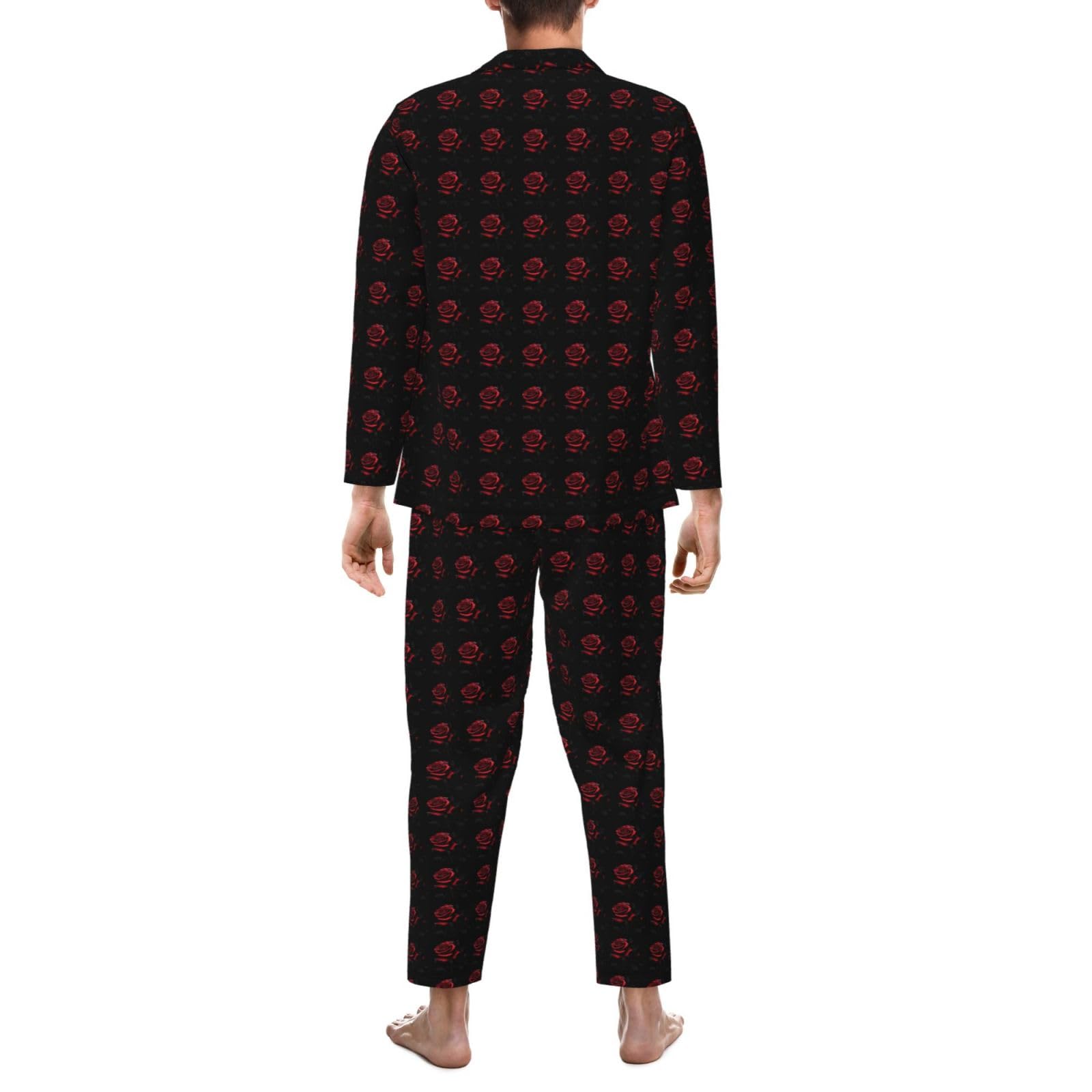Conjunto de pijama de manga larga para hombre con estampado de rosas rojas y rosas, ropa de dormir transpirable y cómoda