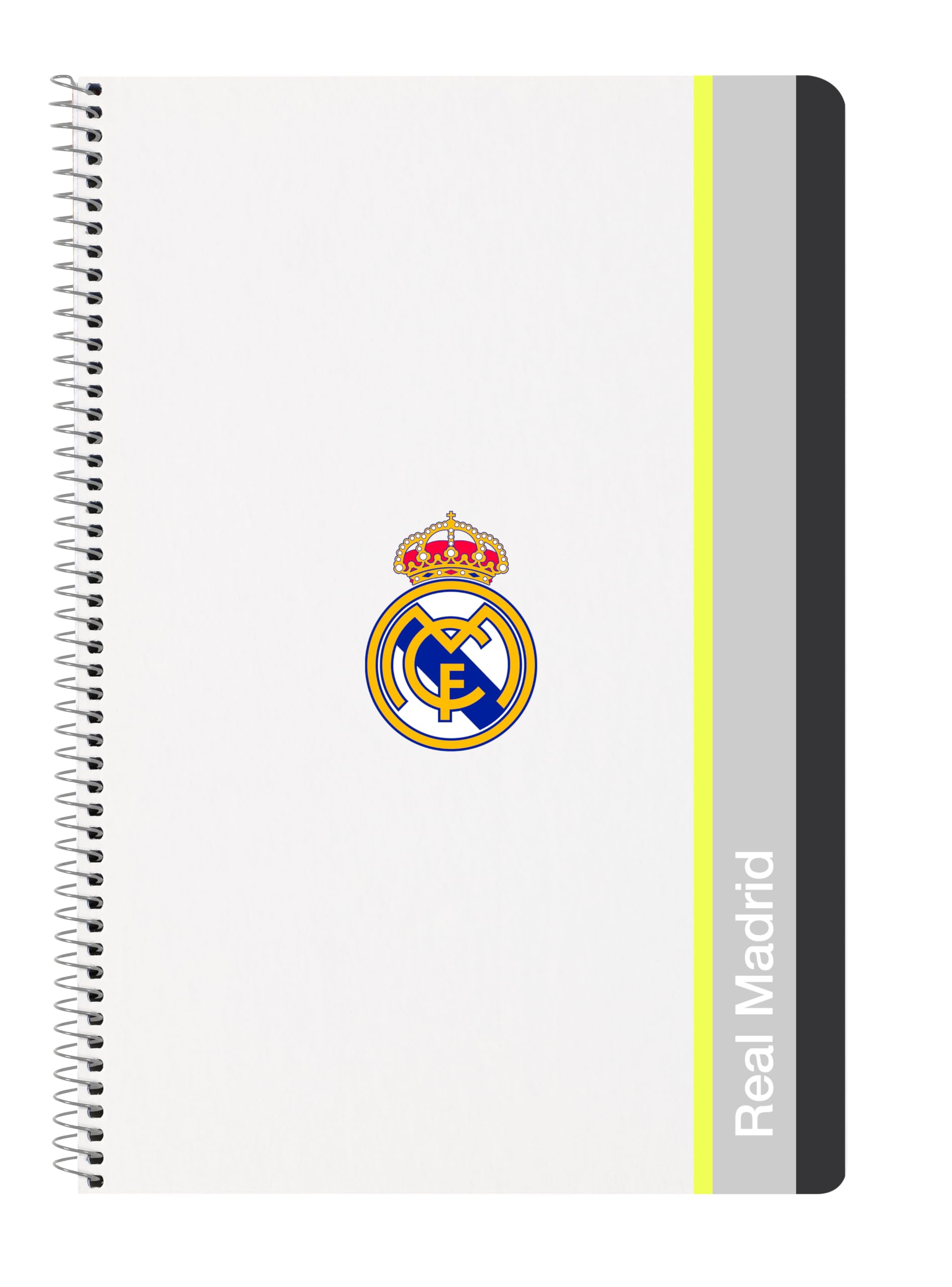 Safta Real Madrid 1. Team 24/25 notitieboek, 80 vellen, hardcover, 1 ontwerp, ideaal voor kinderen van verschillende leeftijden, comfortabel en veelzijdig, 21,5 x 1 x 31 cm, wit/grijs
