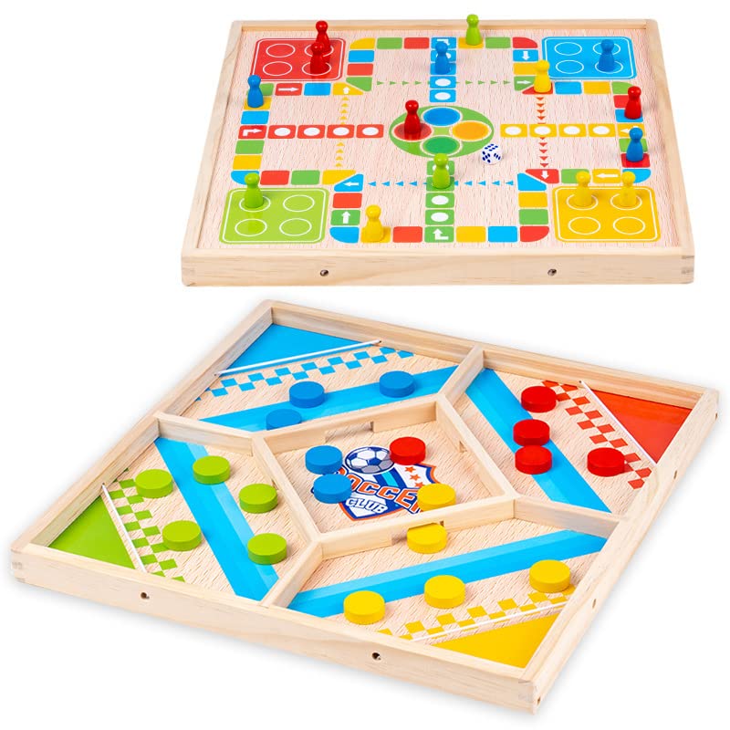 Bouncing Chess Ludo Board Game, Table Desktop Battle 2 Sides 2 in 1, Slingshot Table Hockey Party Game, Board Games Toys for Parent-Child