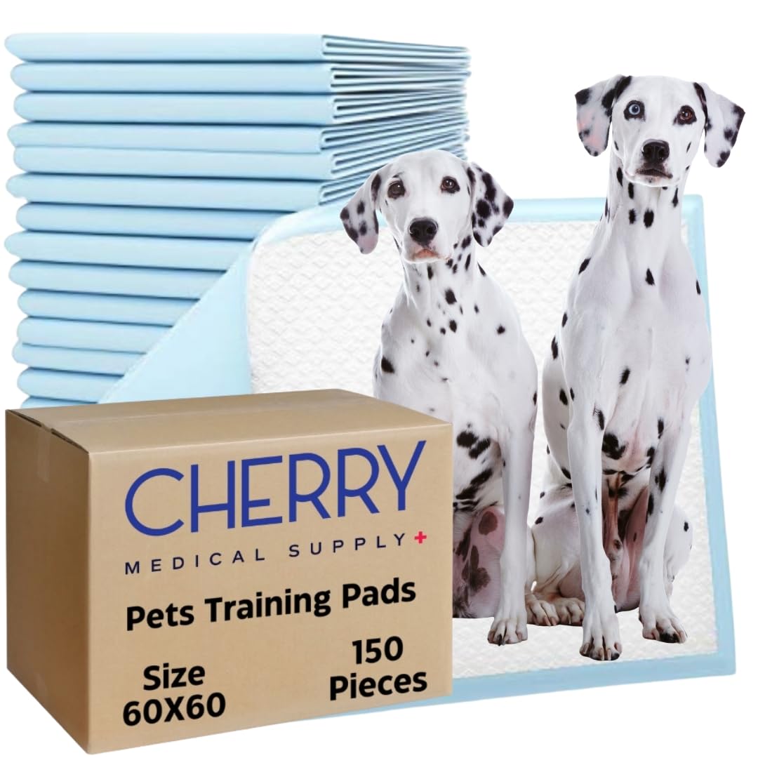 Cherry Medical Supply 150-Pieces Packed in 6 Pouches 60 cm x 60 cm Pet Training Pads & Puppy Pads Super Absorbent Pee Pads for Dogs, Leak-Proof Potty Training Pads for Puppies Cats Rabbits Pet Pads