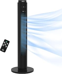 HOMCOM 45W Silent Tower Fan Bedroom Tower Fan 4 Modes 3 Speeds Remote Control 70° Oscillating 12H Timer LED Display and Sleep Mode 96H cm Black