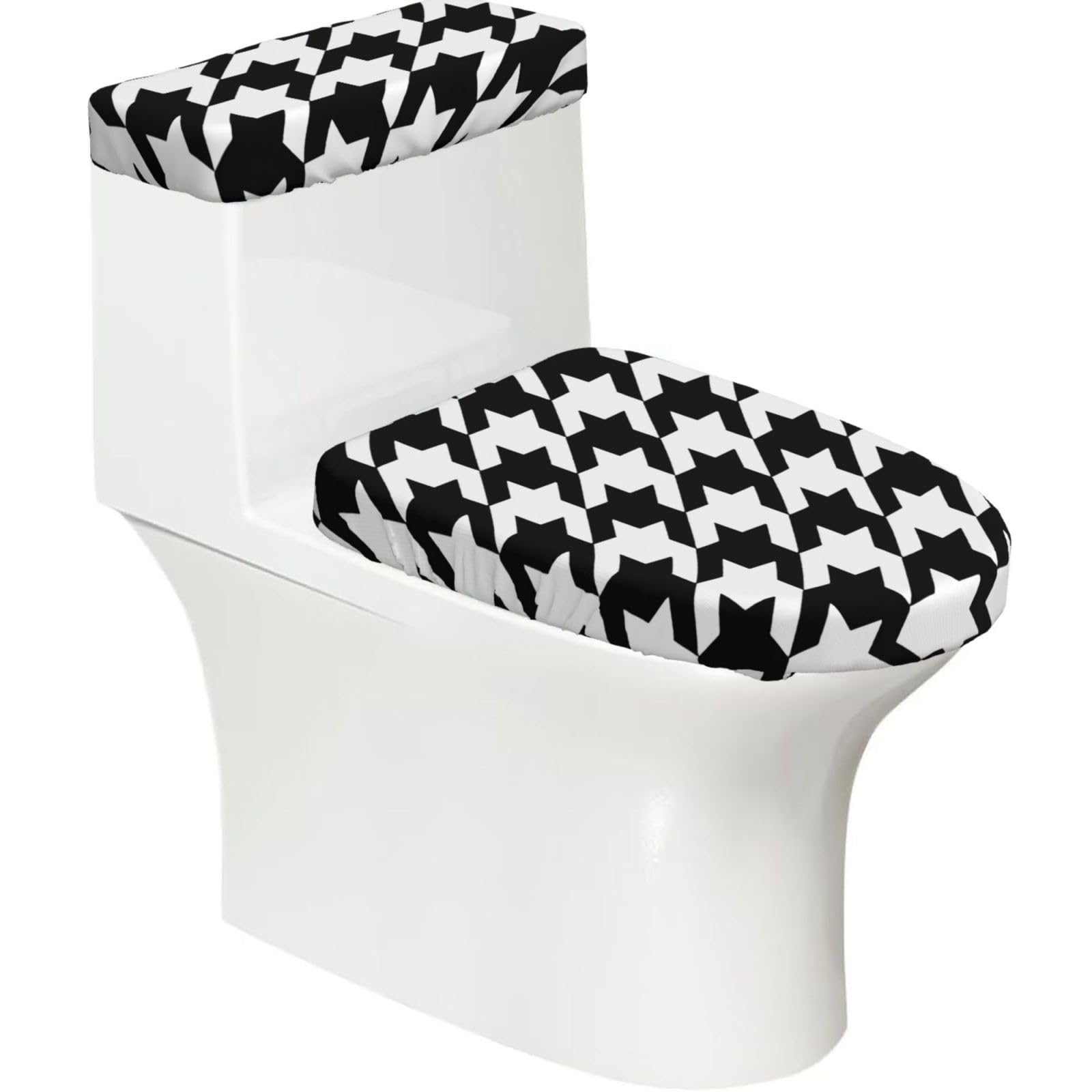 Flghjnbjn Black Houndstooth Printed Toilet Tank And Lid Cover Set Of 2 For Most Bathrooms, Fits Elongated Round Toilets