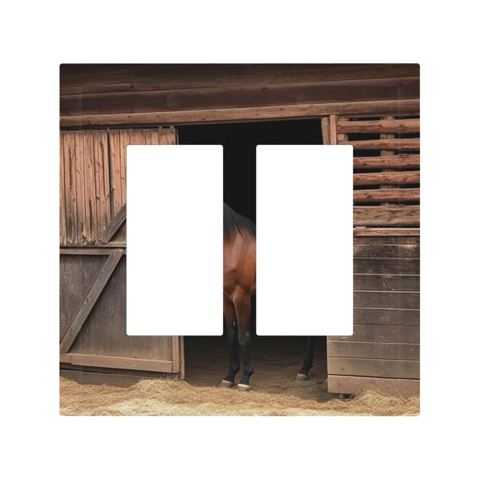 2-Gang Decorator Wall Plate Barn Horse Light Switch Cover Double Toggle Receptacle Wall Plate Mid Size 4.9" x 5" Wallplate Unbreakable Polycarbonate Outlet Faceplates Covers