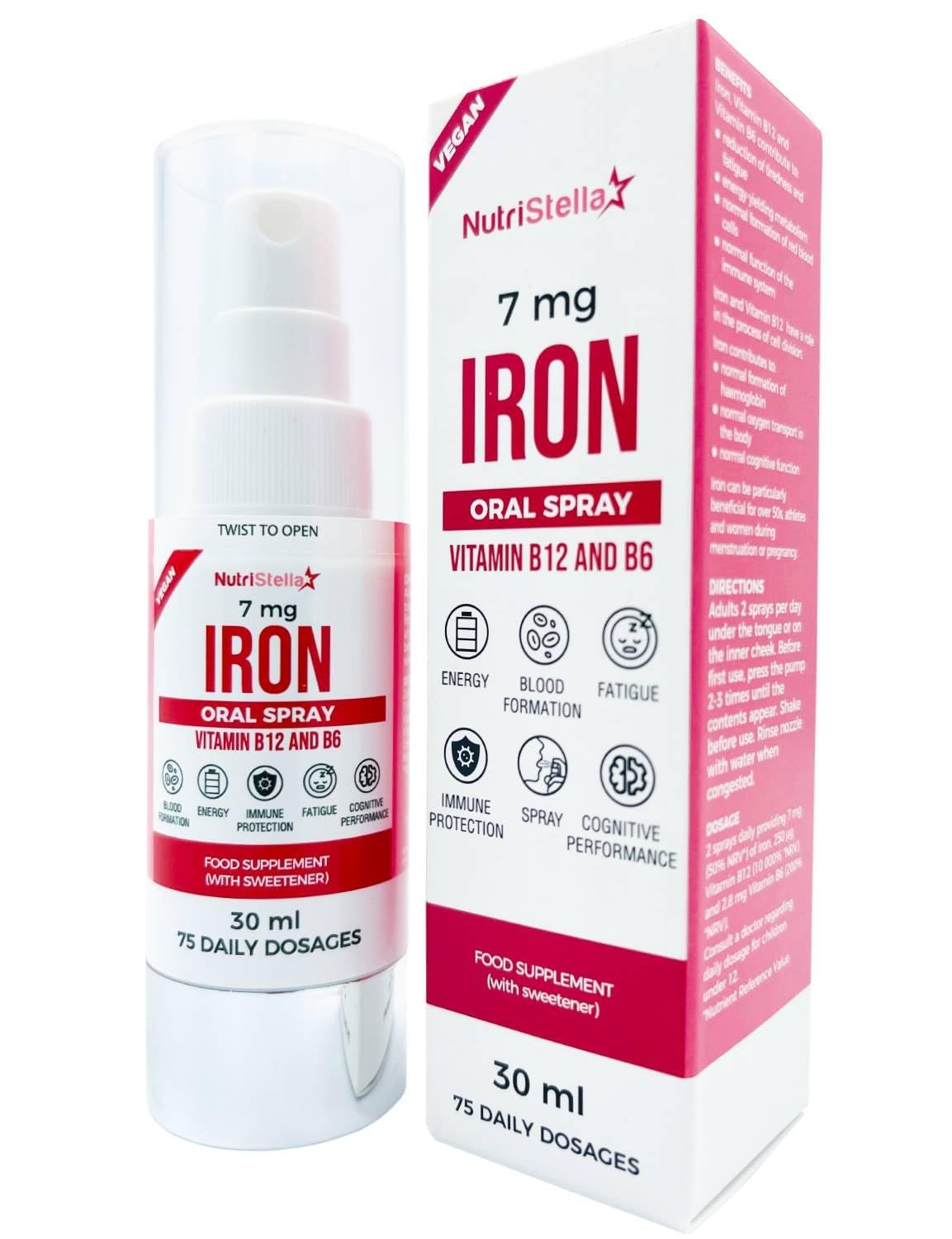 Iron Spray - High Bioavailability - Fast-Acting - Optimal Dosage - Gentle on The Stomach - Red Blood Cells - Immunity - Combats Fatigue - Good Flavour