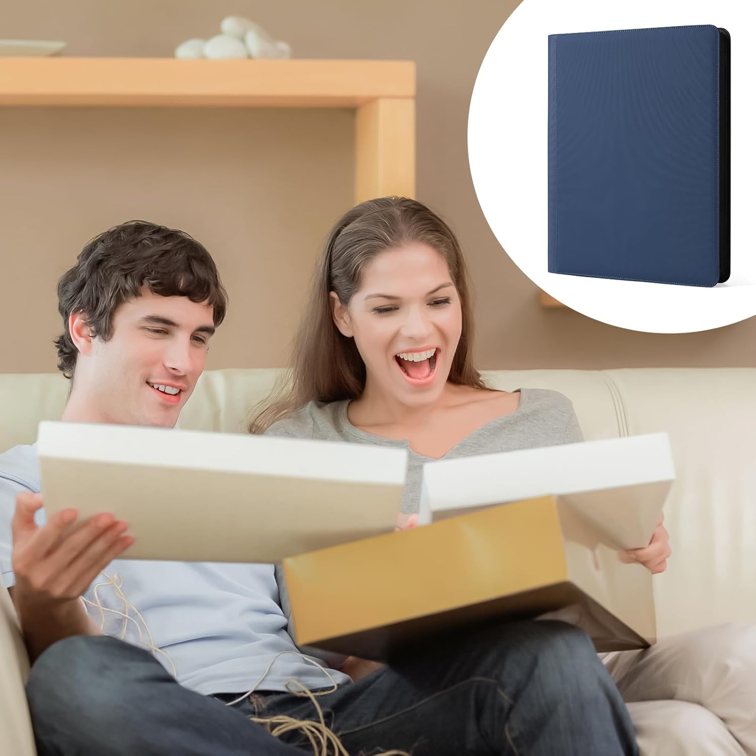GEAoffice 16 Pockets Card Binder for 1000+ Cards, Premium Sturdy Card Holder Album, PU Cover Collection Binder for MTG, TCG, Game & Sports Cards, Navy Blue