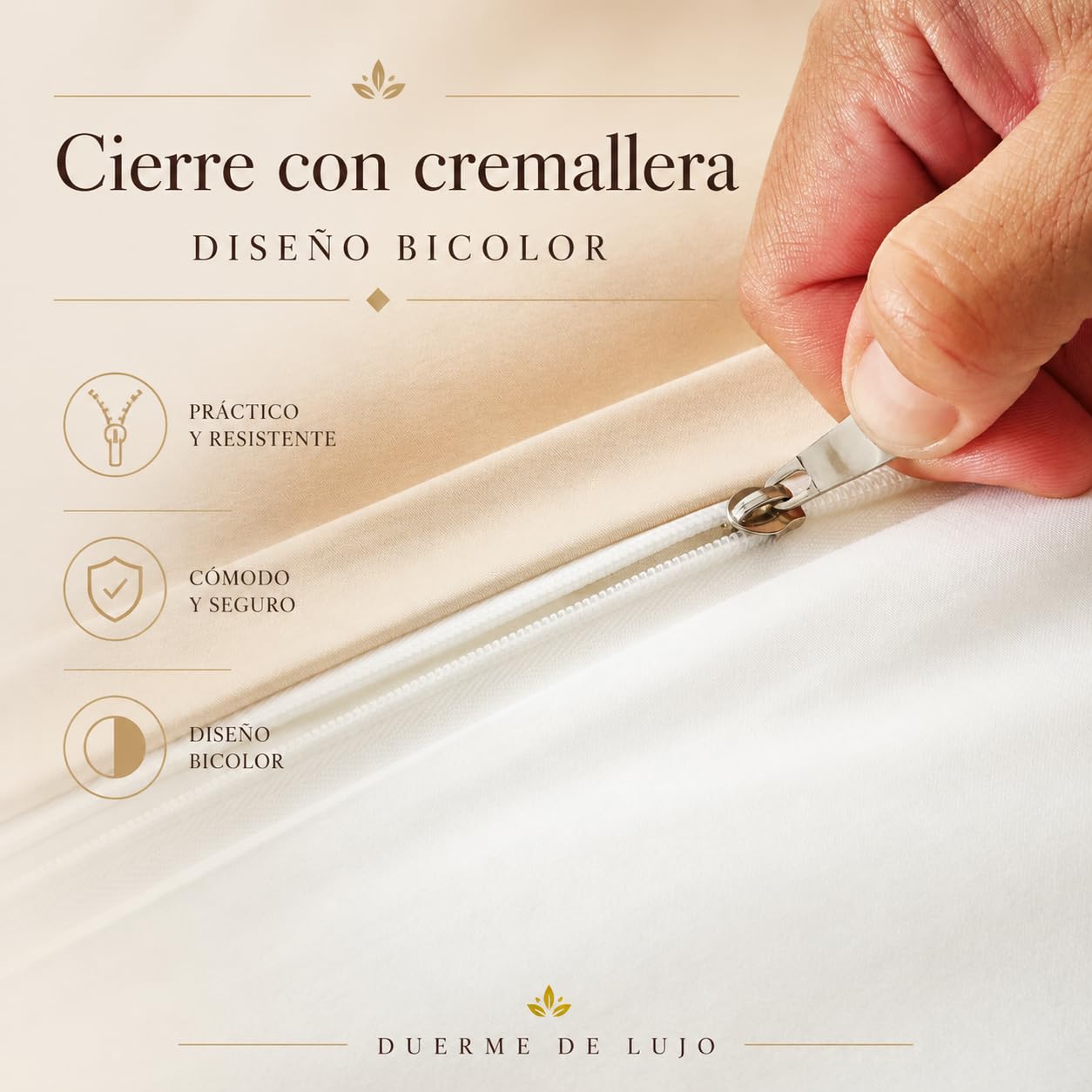 Jomy Funda nórdica - 3 Piezas - Algodón Egipcio De 300 Hilos Beige/Blanco Cama 150 x 190/200. 1 Funda Nordica 240X220 2 Fundas de Almohada 50x75 Cierre con Cremallera. Funda Nórdica Algodon Suave.
