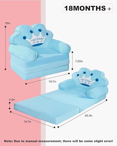 Miniatura 3 de MOONBEEKI Sofá cama plegable para niños, silla plegable de princesa para niños pequeños de 1 a 3 años, sofá cama para niños, silla tumbona plegable