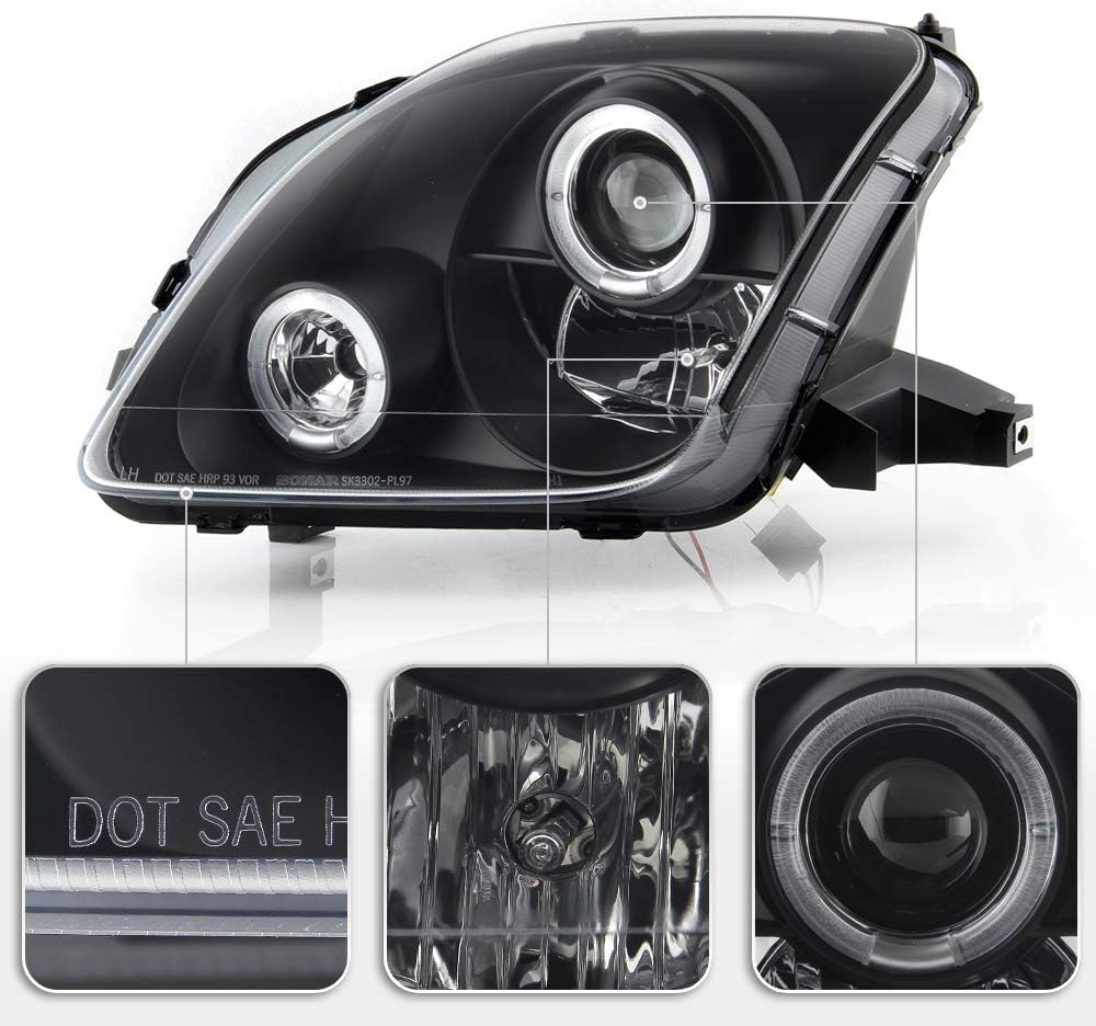 ACANII - For 1997-2002 Honda Prelude LED Halo Angel Eye Black Housing Projector Headlights Headlamps, Driver & Passenge
