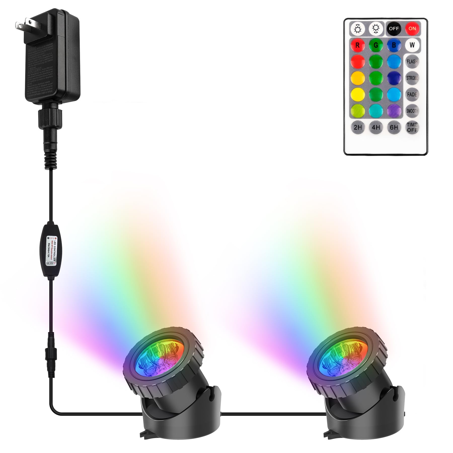 RGB Pond Lights with Timer, LED Underwater Submersible Colorful Landscape Spotlights, 98ft Remote Control IP68 Waterproof Fountain Lights for Fish Aquarium Tank Garden Yard Pool (Set of 2)