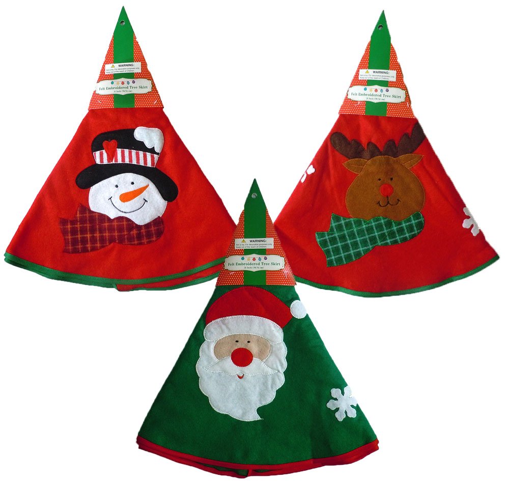 Regent 3 Pack of Tree Skirts 31" Felt Embroidered Reindeer/Snowman/Santa Designs (3, Snowman-Reindeer-Santa)