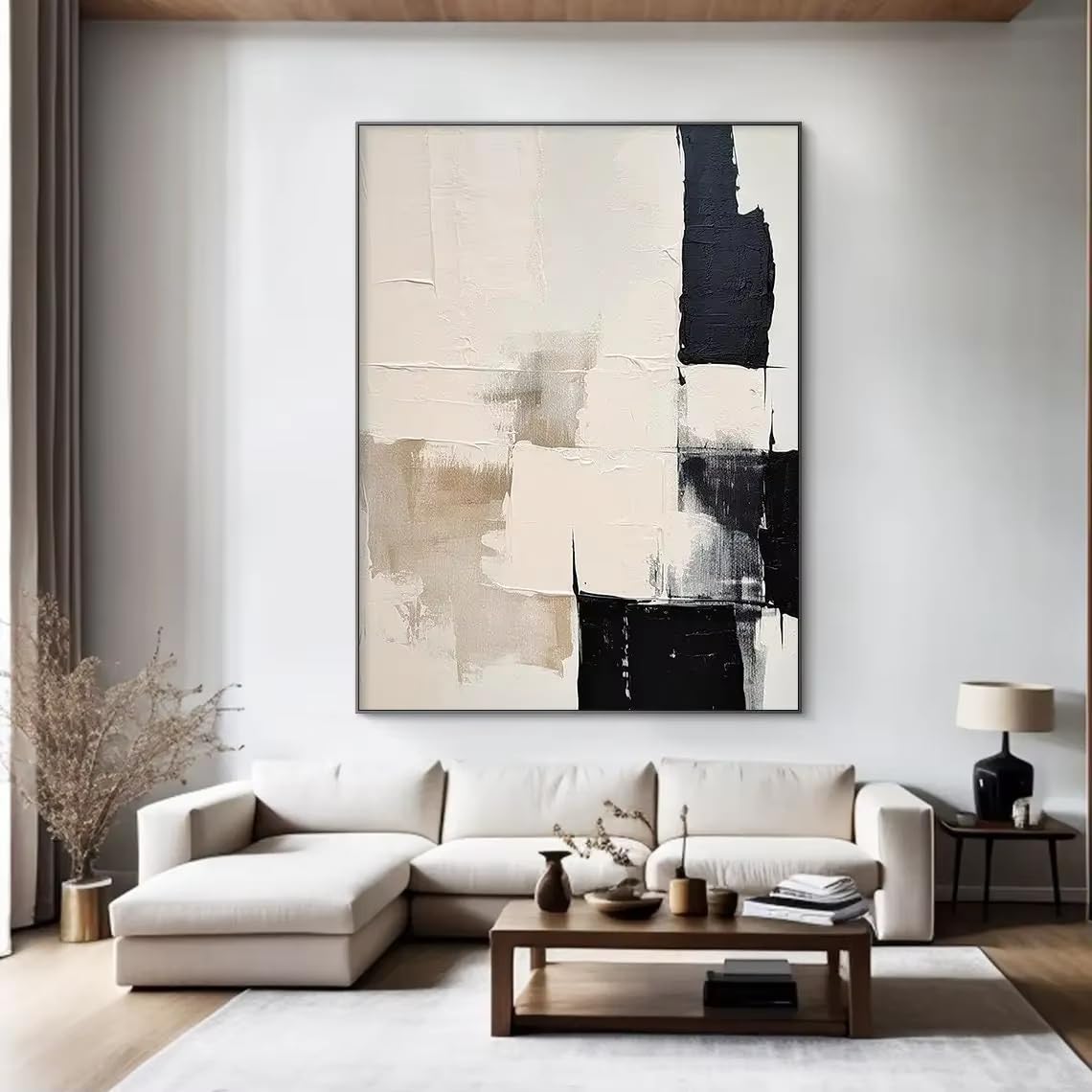 DFZEWKI Canvas Black Beige Abstract Painting Minimalist Wall Art Canvas Painting Living Room Decor(50x70cm(20x28in)/No frame)