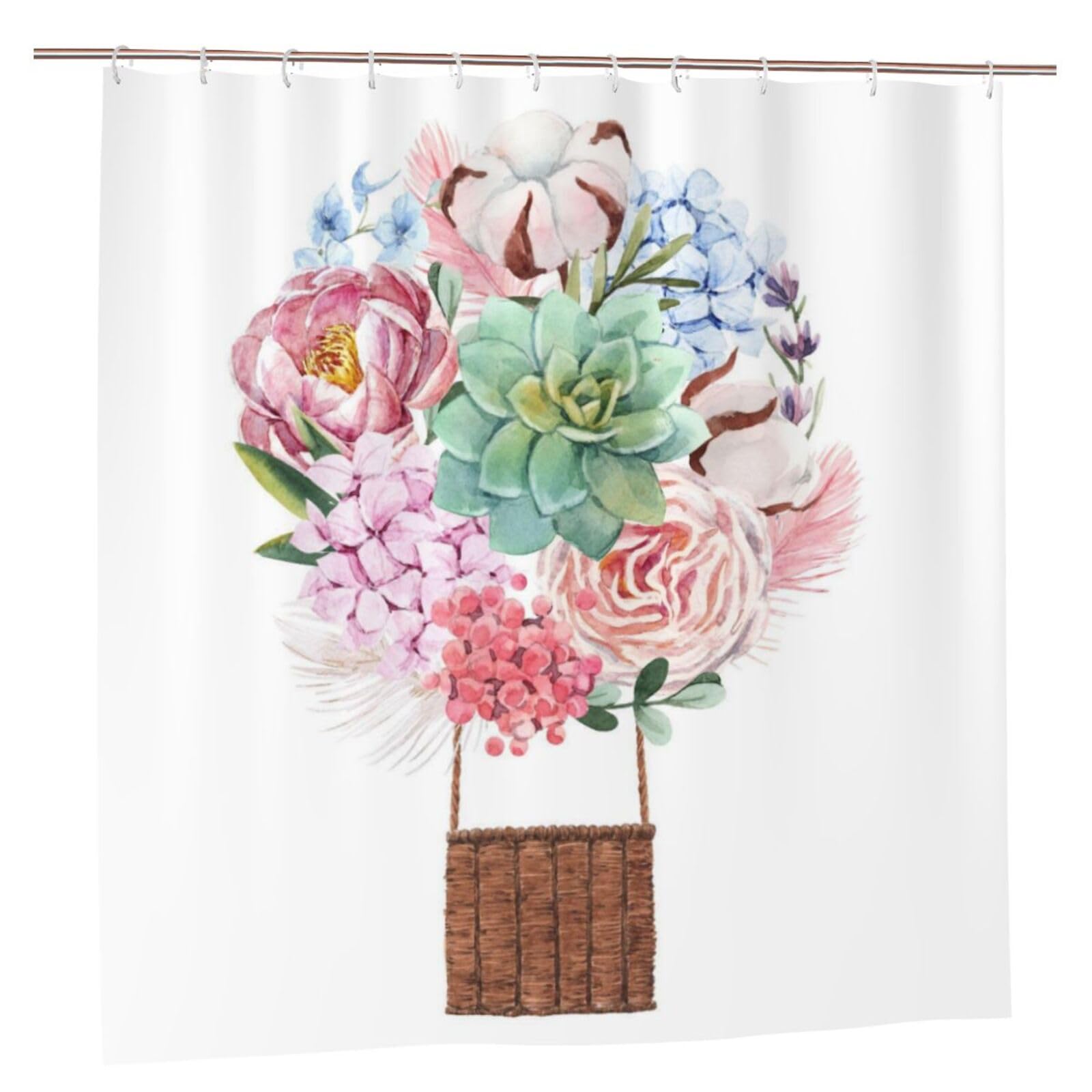 Oudrspo Polyester Fabric Shower Curtain - 70x70 Inch with Metal Grommets, Artistic Privacy Design, Watercolor Floral Composition