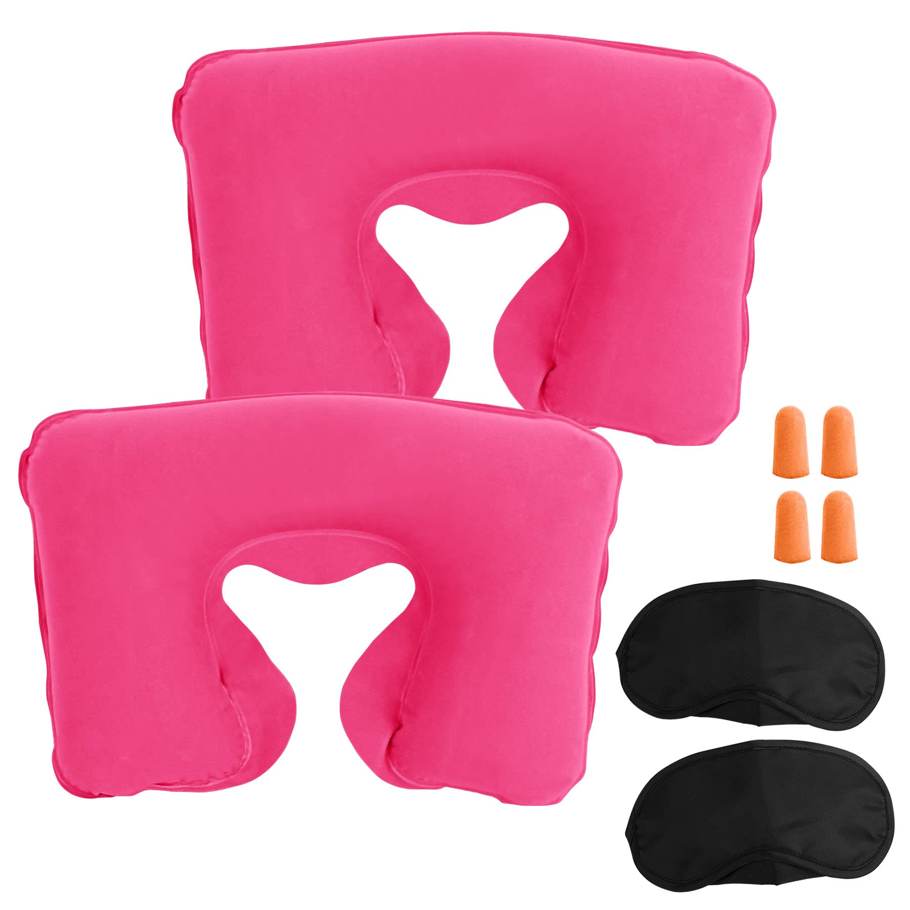 Lillyvale Hot Pink X 2Pcs Inflatable Travel Neck Pillow - Soft Flight Rest/Support Cushion Head & Neck (Hot Pink X 2Pcs)