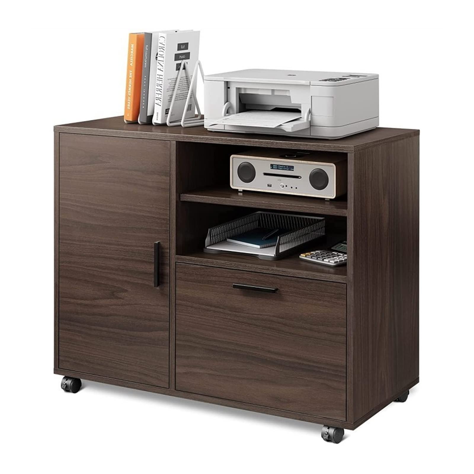 Aioneer File Cabinet Wood Lateral File Cabinet With 1 Drawer Printer Stand With Storage Door And Shelves Large Mobile Filing Cabinet For Home Office Filing Cabinet