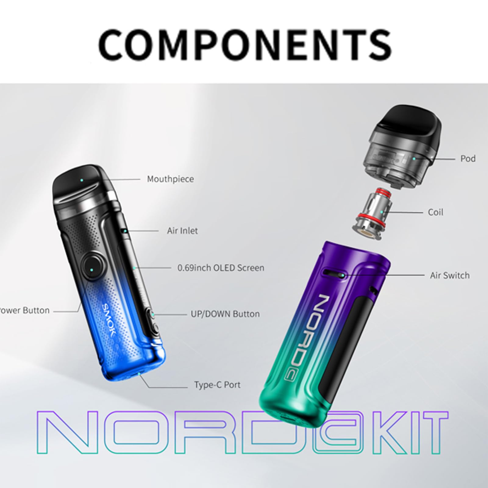 SMOK Nord C Kit | Original SMOK Nord C Pod Kit Built in 1800mAh Battery 50W  Vape with 4.5ml Empty Nord C Cartridge fit RPM 2 Coil Electronic Cigarette  No Nicotine :