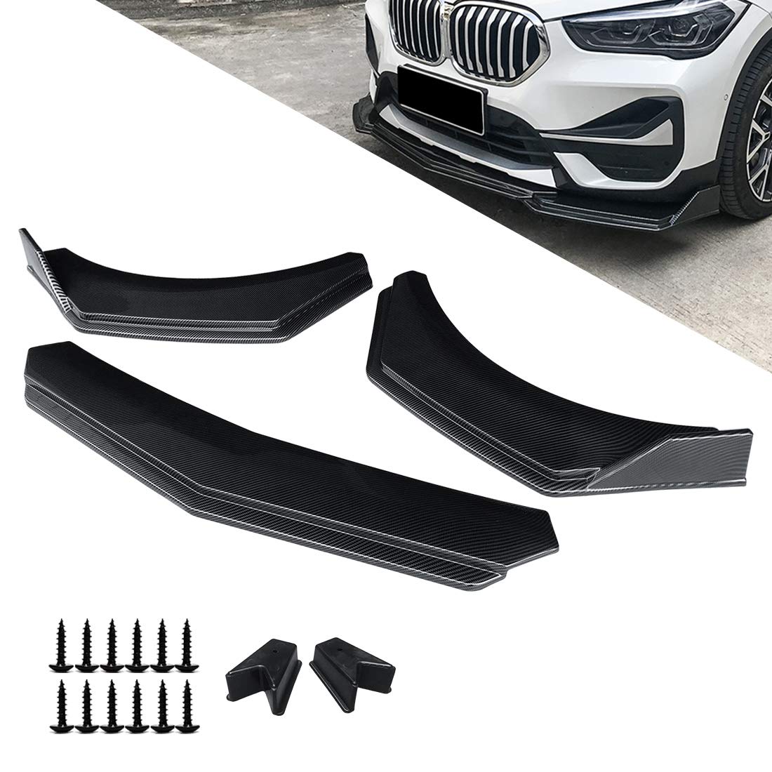 Buy Universal Front Bumper Lip Spoiler Black Carbon Fiber Lines Car