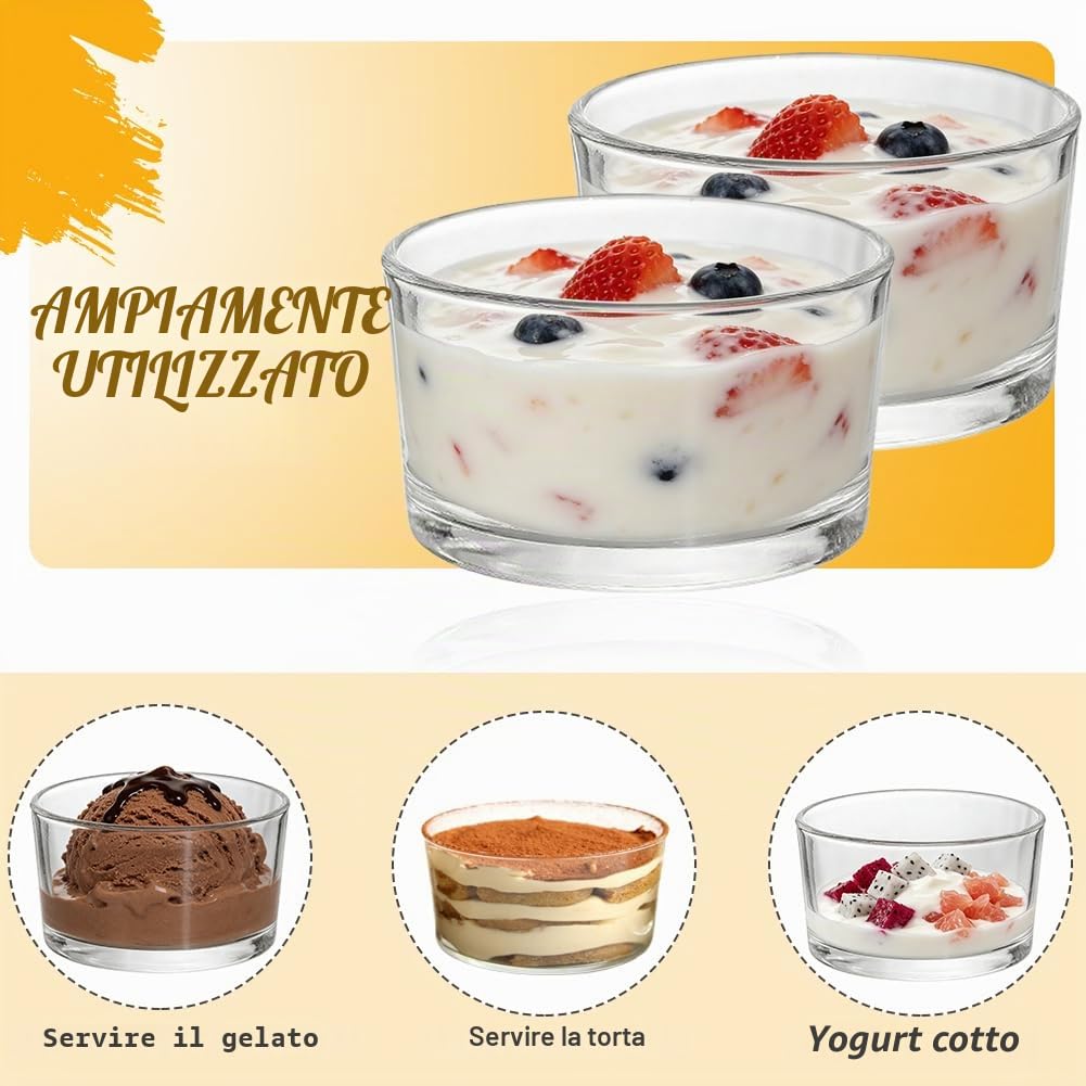 Set di 8 bicchieri da dessert trasparenti da 200 ml, piccole ciotole in vetro per dessert, per tiramisu, panna cotta, gelato, budino, cereali, yogurt, marmellata e dolci