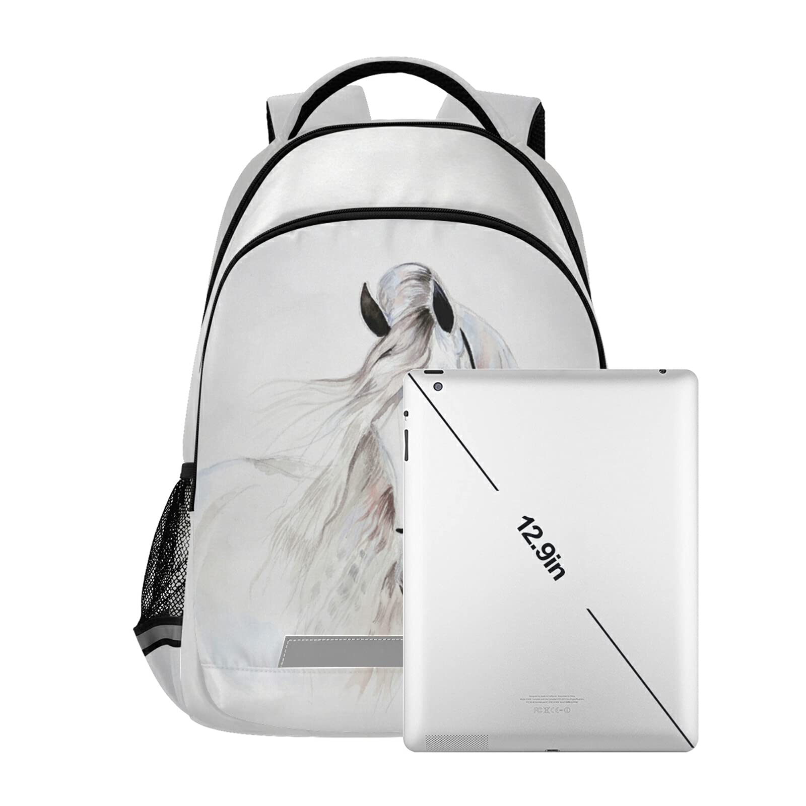 Mochila de caballo blanco para estudiantes, niños y niñas, mochila escolar de viaje, estampado 1, Taille unique