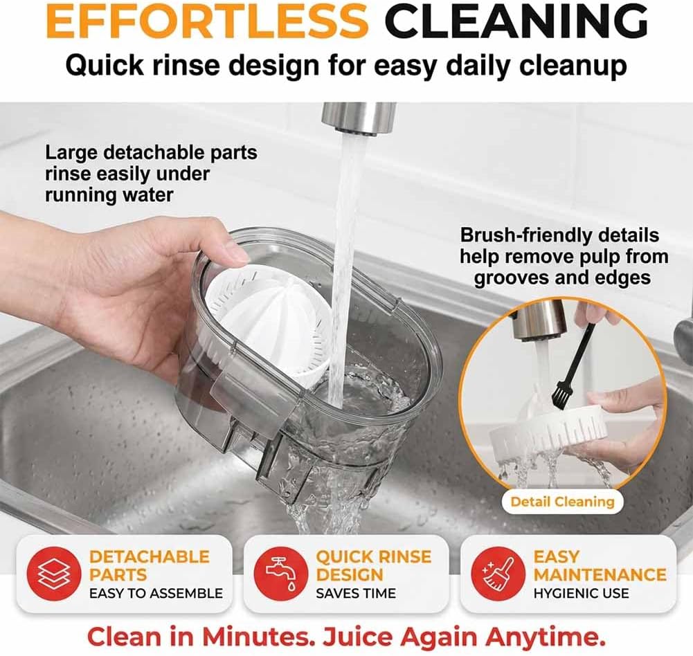 2026 Upgrade Dual-Head Automatic Citrus Juicer with Cleaning Brush - Detachable for Easy Cleaning, One-Touch Juicing, Efficient Pulp Separation, 2-Speed Control, for Orange, Lemon, Lime (Black)