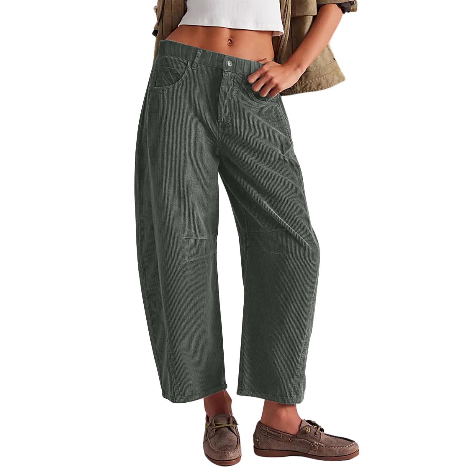 FUNSEED Damen Cordhose mit lockerer Passform, Herbst/Winter, warm, einfarbig, mit Taschen, INS-Stil