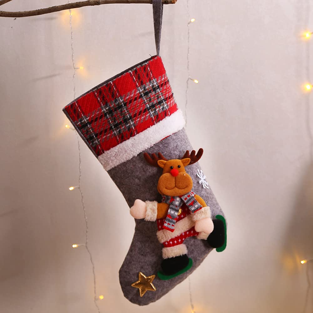 Medias de Navidad 4 Piezas, Grande Personalizadas Calcetines de Navidad de Chimenea Colgante, Medias de Regalo de Saco de Navidad Decoración Navideña