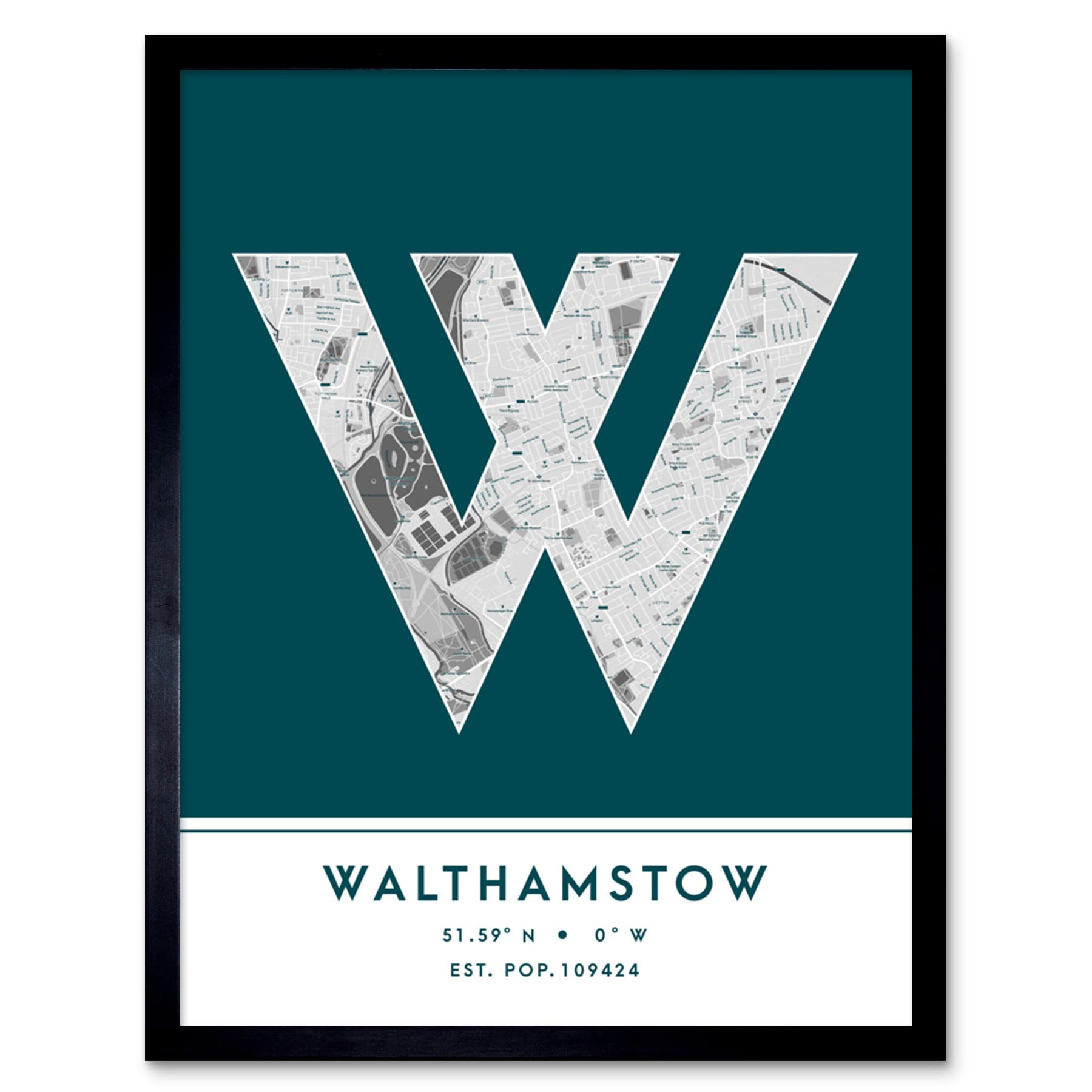 Wee Blue Coo Framed Wall Art Walthamstow England United Kingdom City Map Modern Typography Stylish Letter Word12X16 Inch from B&Q