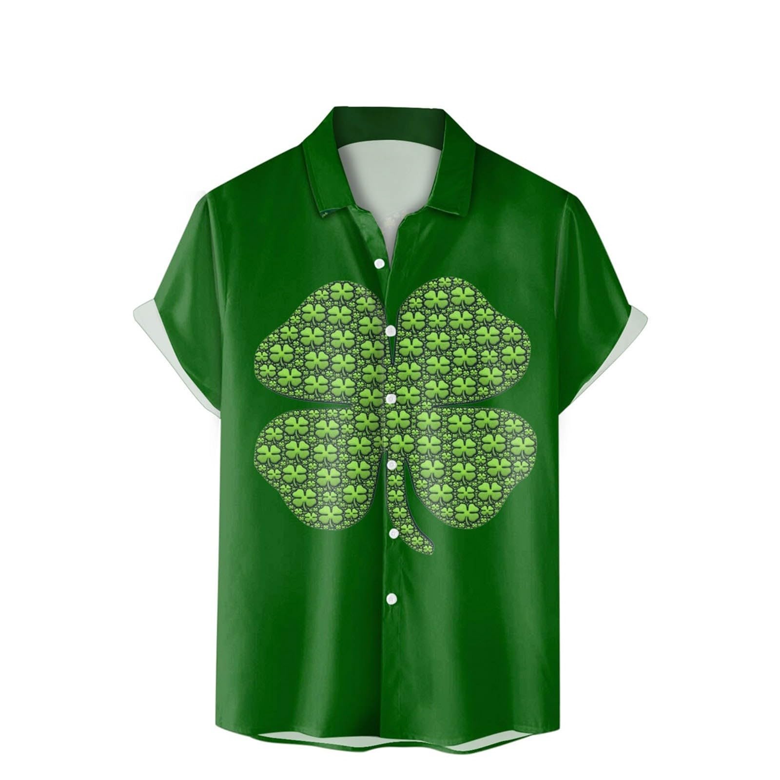 GenericSt. Patrick's Day Shirts for Men Fashion Print Sweatshirt Short Sleeve Round Neck Buttons Lapel Collar Tops Graphic Pullover Males Casual Outdoor Blouse Shirt for Men Oversized