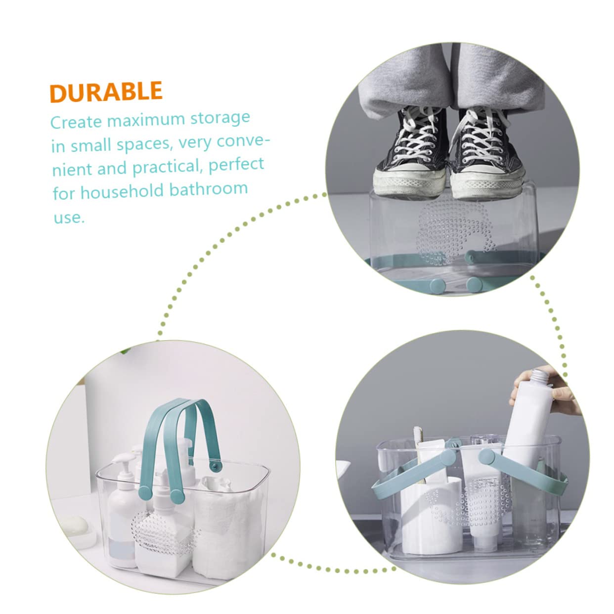 Cesta de Ducha de Plástico con Asa para Baño Doméstico | Organizador Portátil, se Mantiene Firme sobre Superficie Plana, Reutilizable, para Gel y Jabón